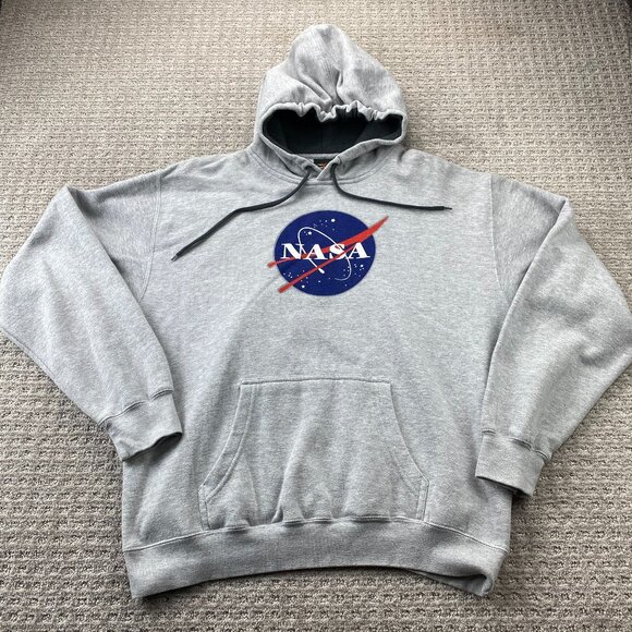 NASA Hoodie Sweater Men Large L Gray Pull Over Print Crest Logo Space Center - Picture 1 of 10